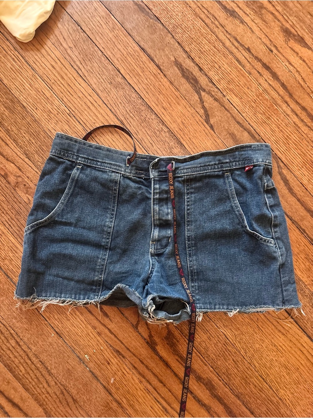 Roxy Raw Hem Denim Jean Shorts in Dark Blue